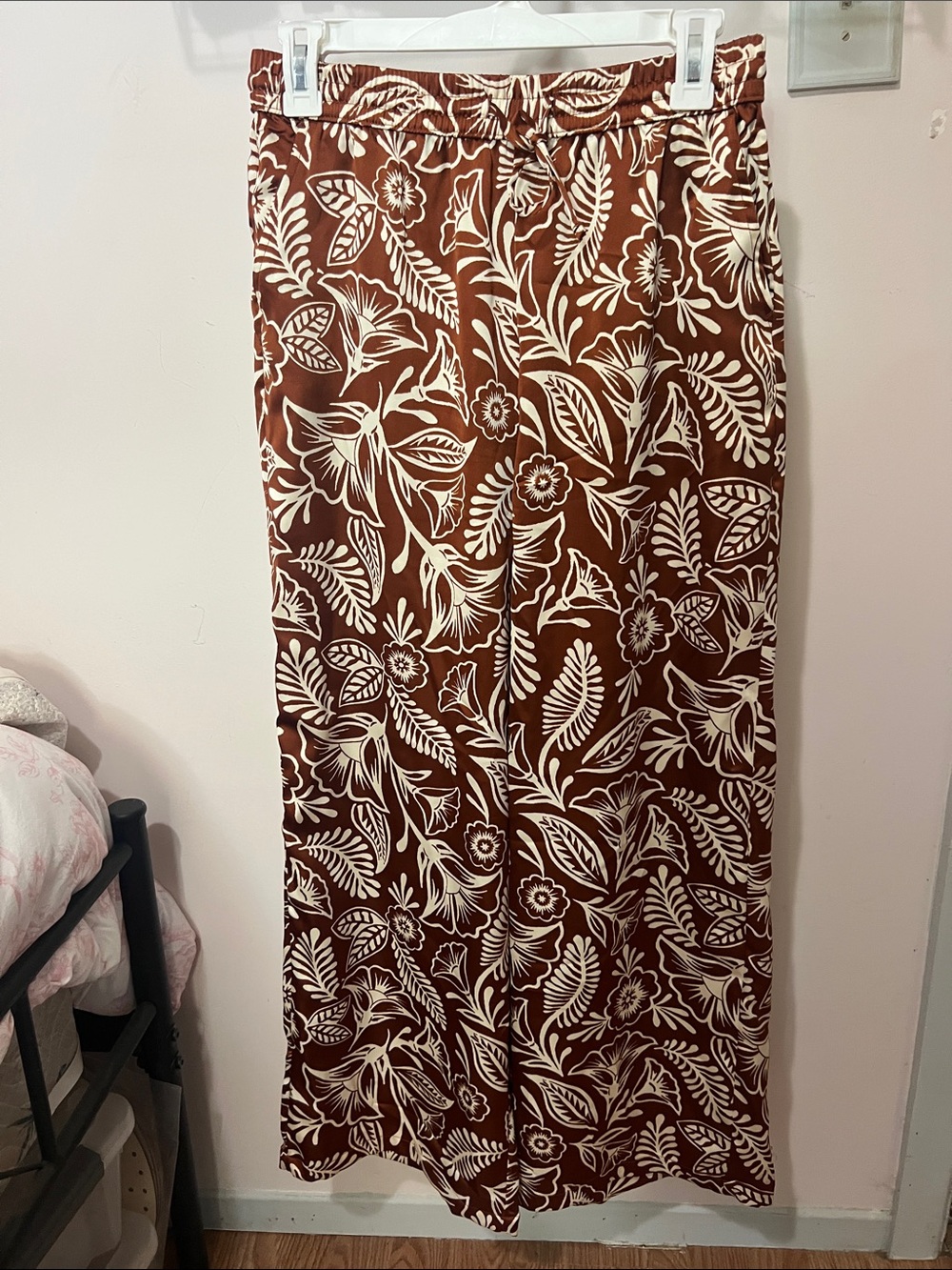 Target Brown Wide-Leg Pants with Cream Floral Print